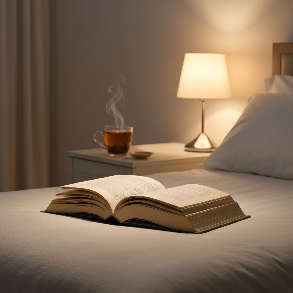 Abendliches Ritual mit Buch und warmem Licht